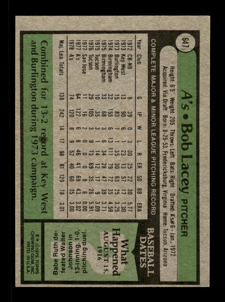 1979 Topps #647 Bob Lacey EXMT PACK FRESH HOF-10004728