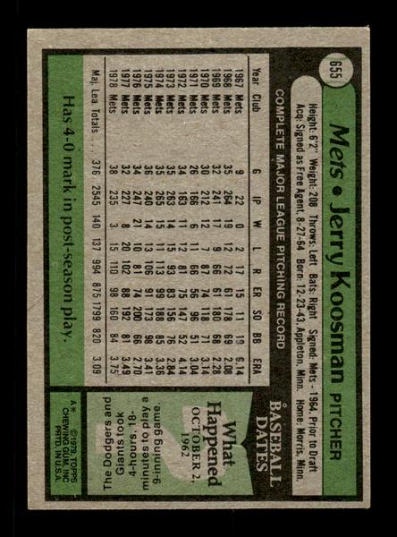 1979 Topps #655 Jerry Koosman EXMT PACK FRESH HOF-10004735