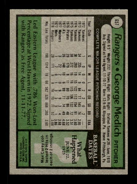 1979 Topps #657 George Medich EXMT PACK FRESH HOF-10004737