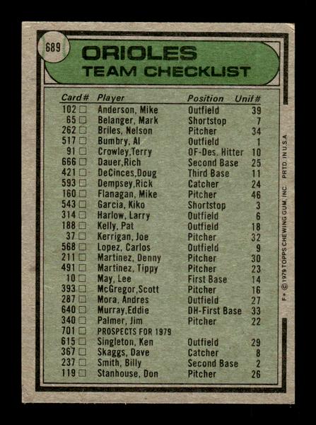 1979 Topps #689 Baltimore Orioles EXMT PACK FRESH HOF-10004764