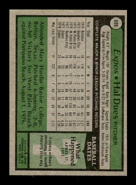 1979 Topps #699 Hal Dues EXMT PACK FRESH HOF-10004773