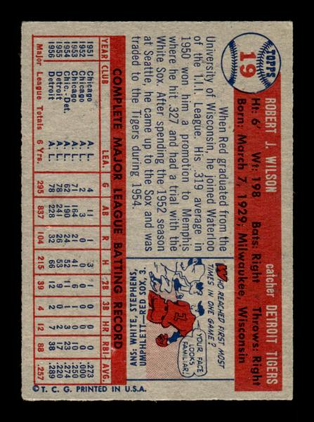 1957 Topps #19 Bob Wilson EX - EXMT HOF-10004817