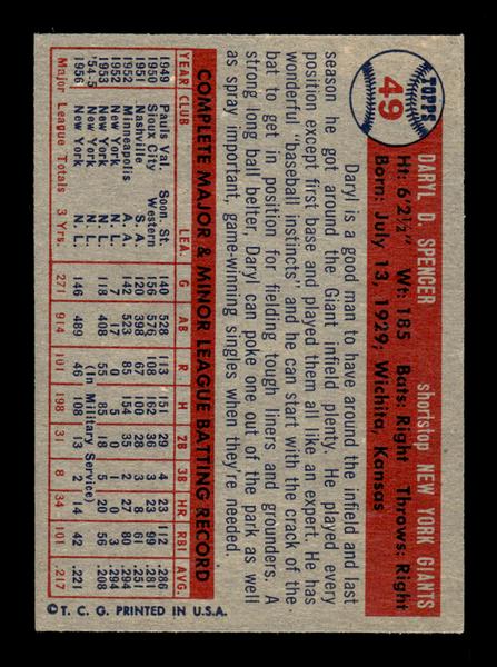 1957 Topps #49 Daryl Spencer EX - EXMT HOF-10004833