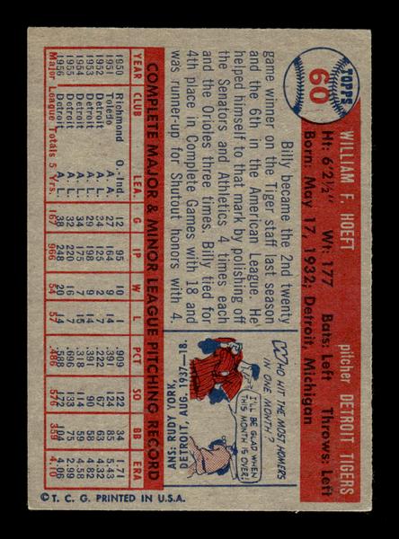 1957 Topps #60 Billy Hoeft EX - EXMT HOF-10004846