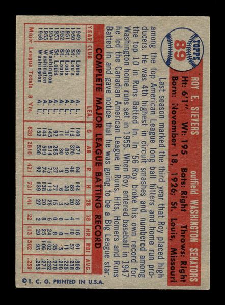 1957 Topps #89 Roy Sievers EX - EXMT HOF-10004875