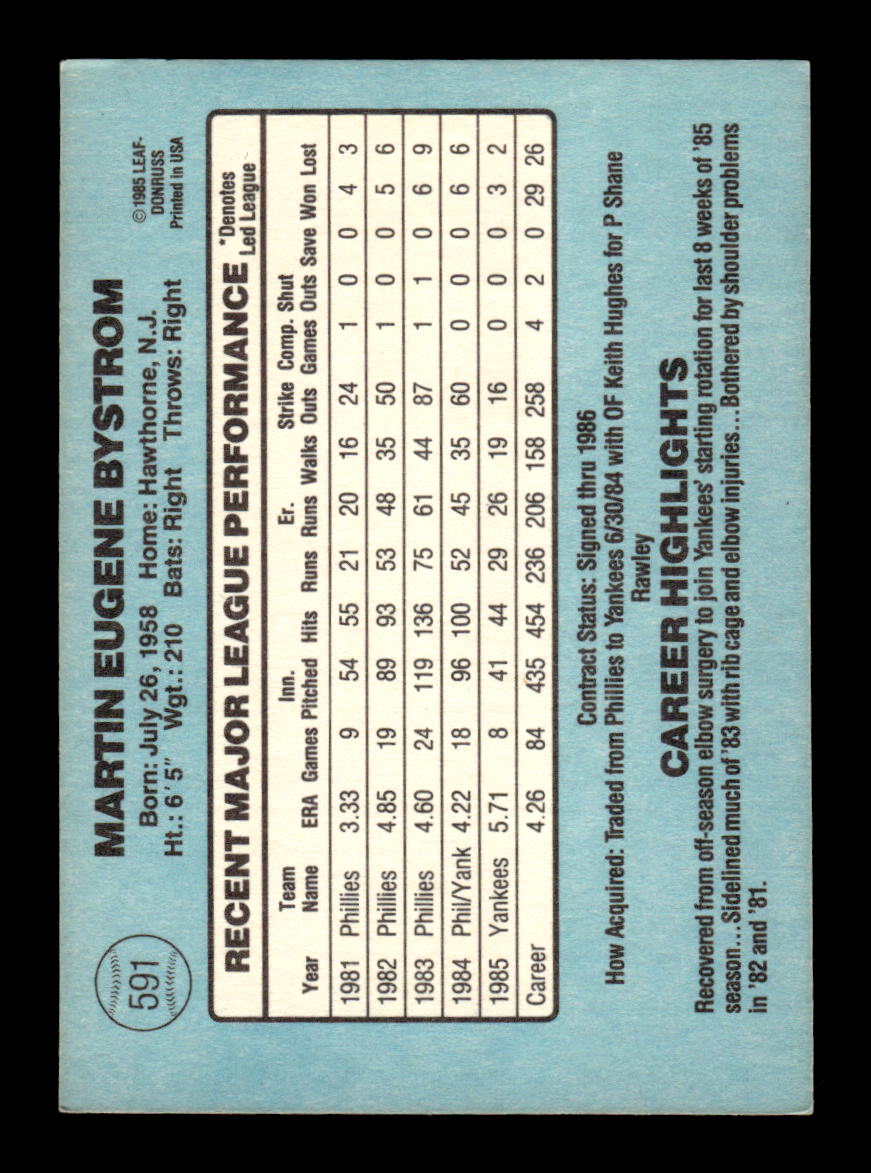 1986 Donruss #591 Marty Bystrom HOF-10004976