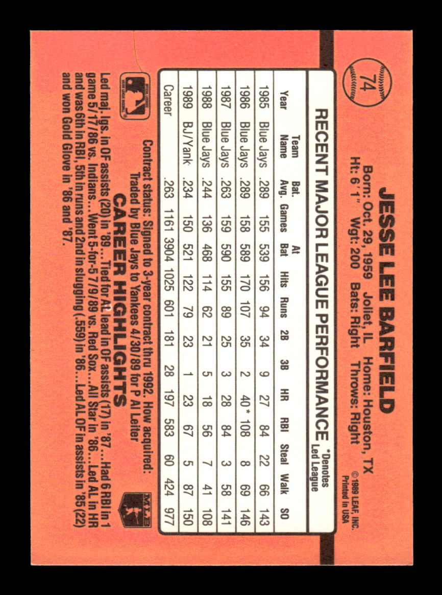 1990 Donruss #74c Jesse Barfield HOF-10004978