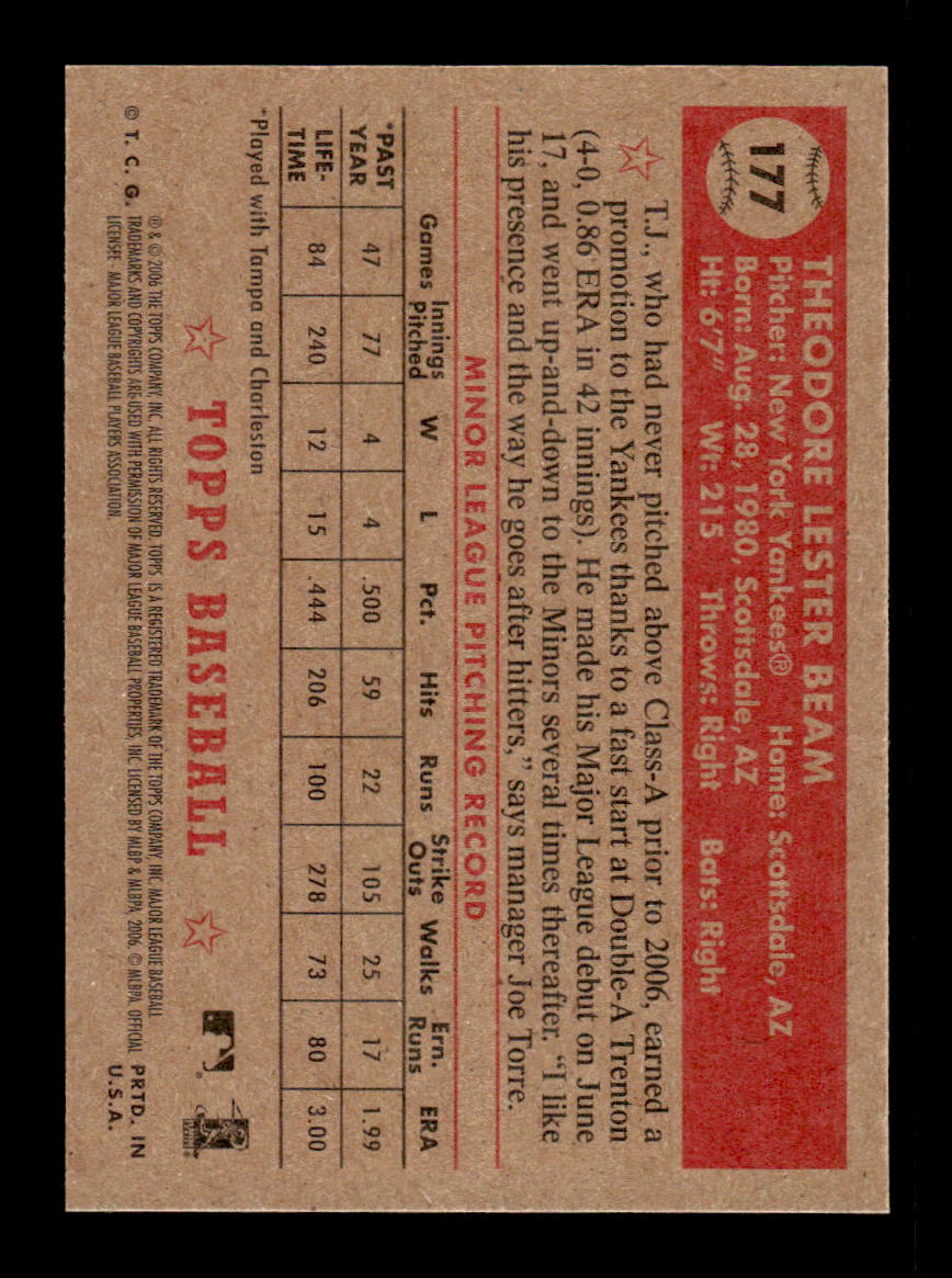 2006 Topps '52 Rookies #177 T.J. Beam HOF-10004980