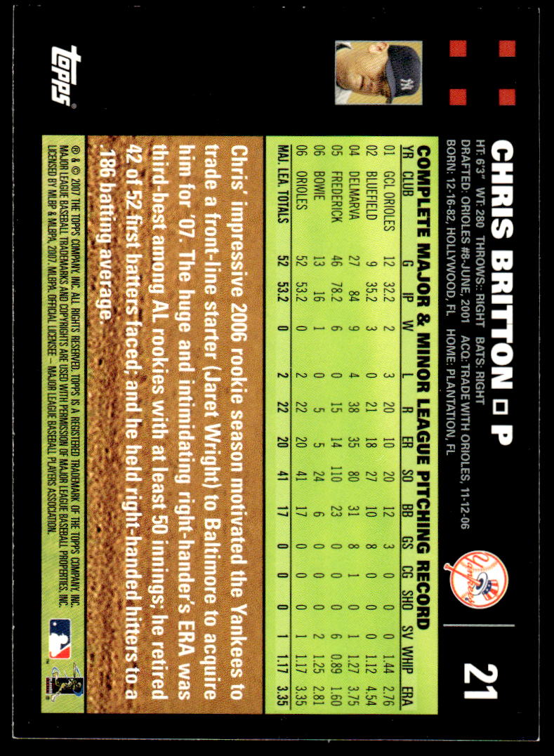 2007 Topps #21 Chris Britton HOF-10004994