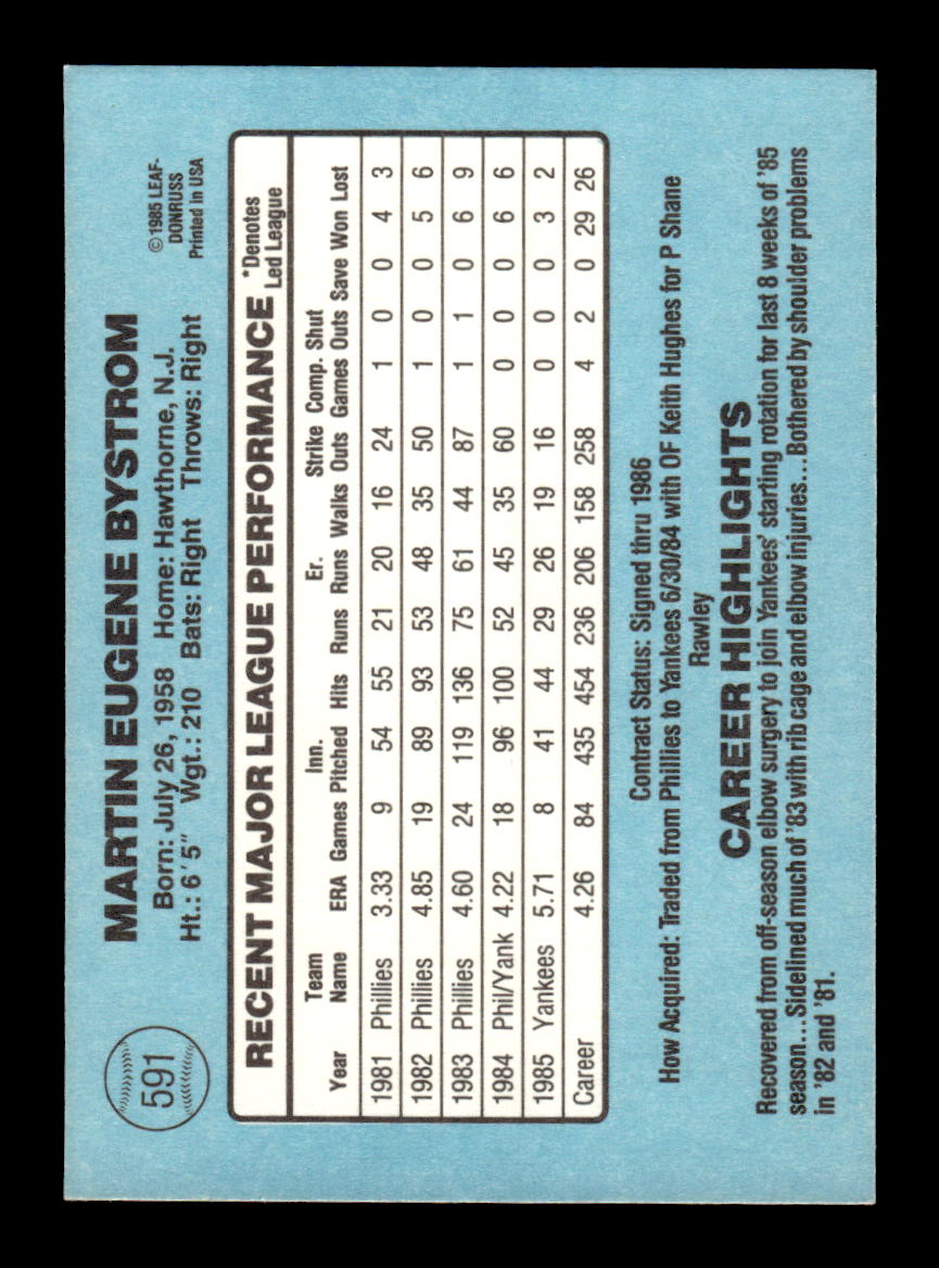 1986 Donruss #591 Marty Bystrom HOF-10004998