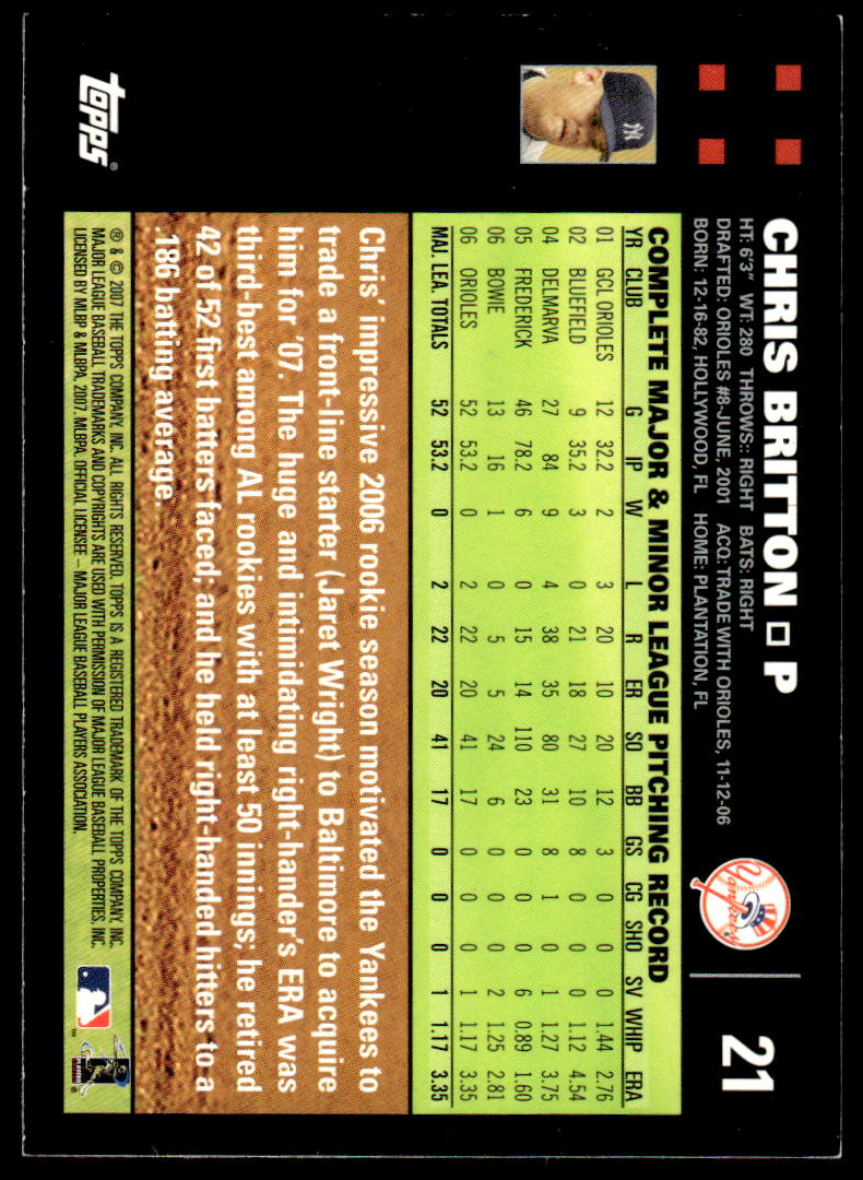 2007 Topps #21 Chris Britton HOF-10005002