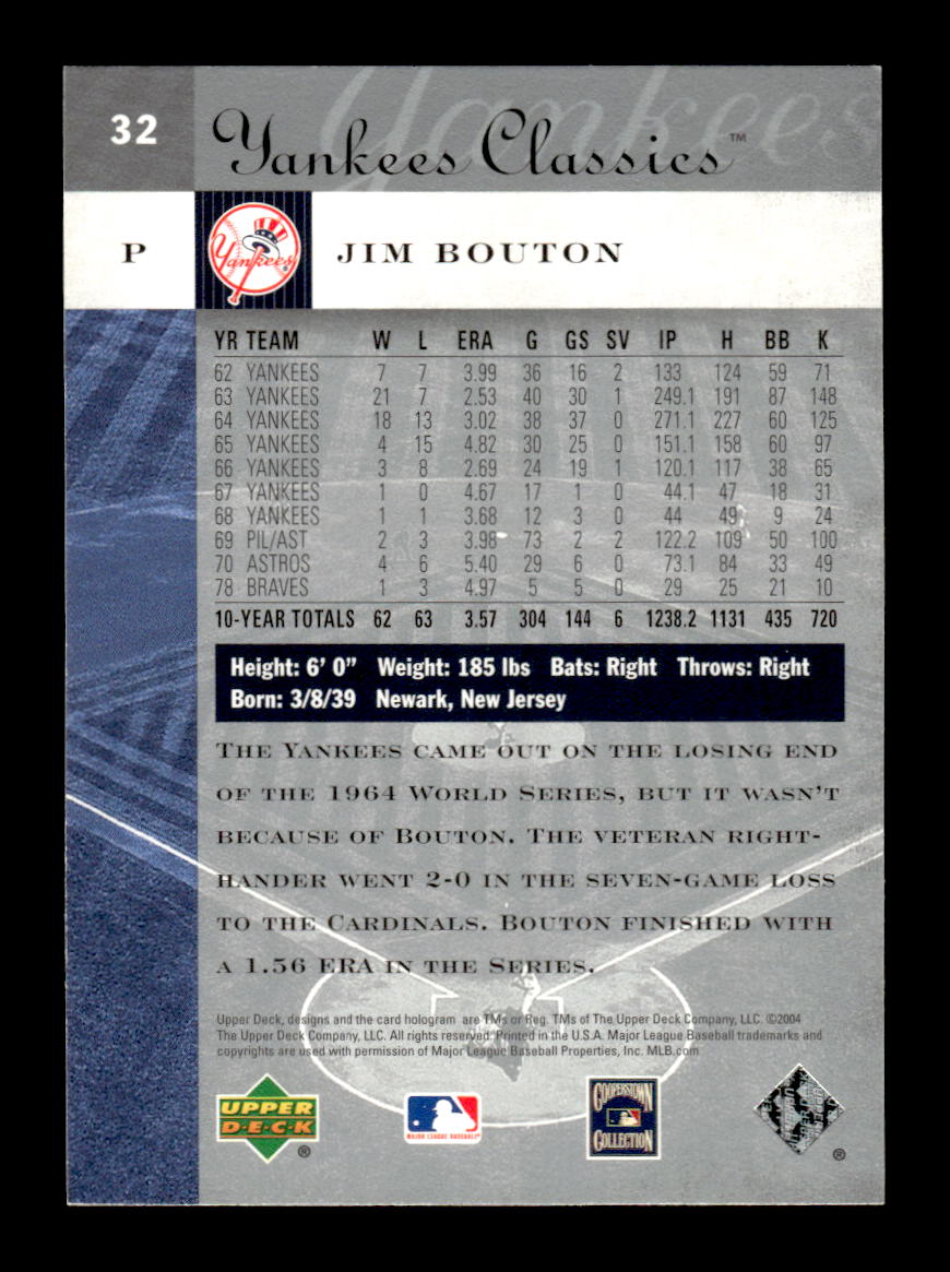 2004 Upper Deck Yankees Classics #32 Jim Bouton HOF-10005004