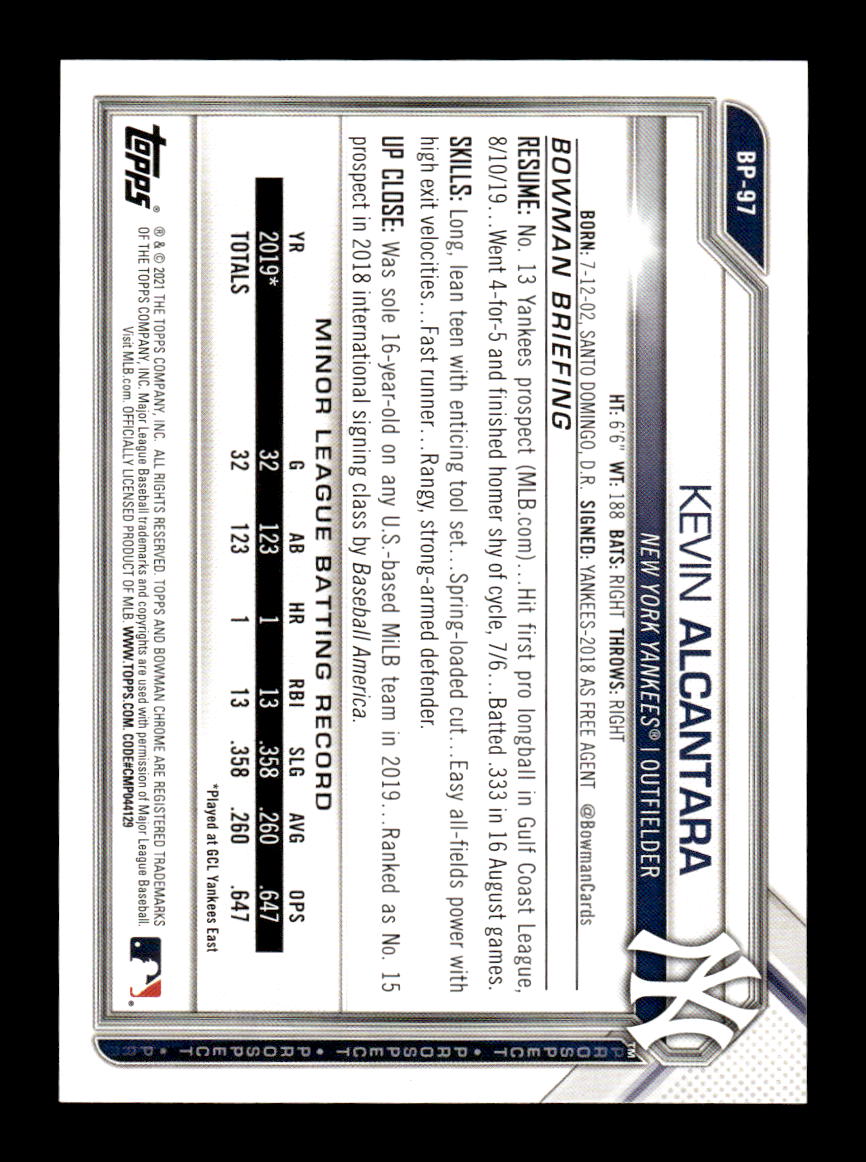 2021 Bowman #BP-97 Kevin Alcantara HOF-10005006