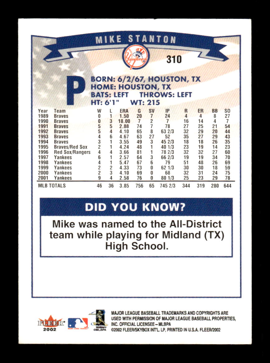 2002 Fleer #310 Mike Stanton HOF-10005050