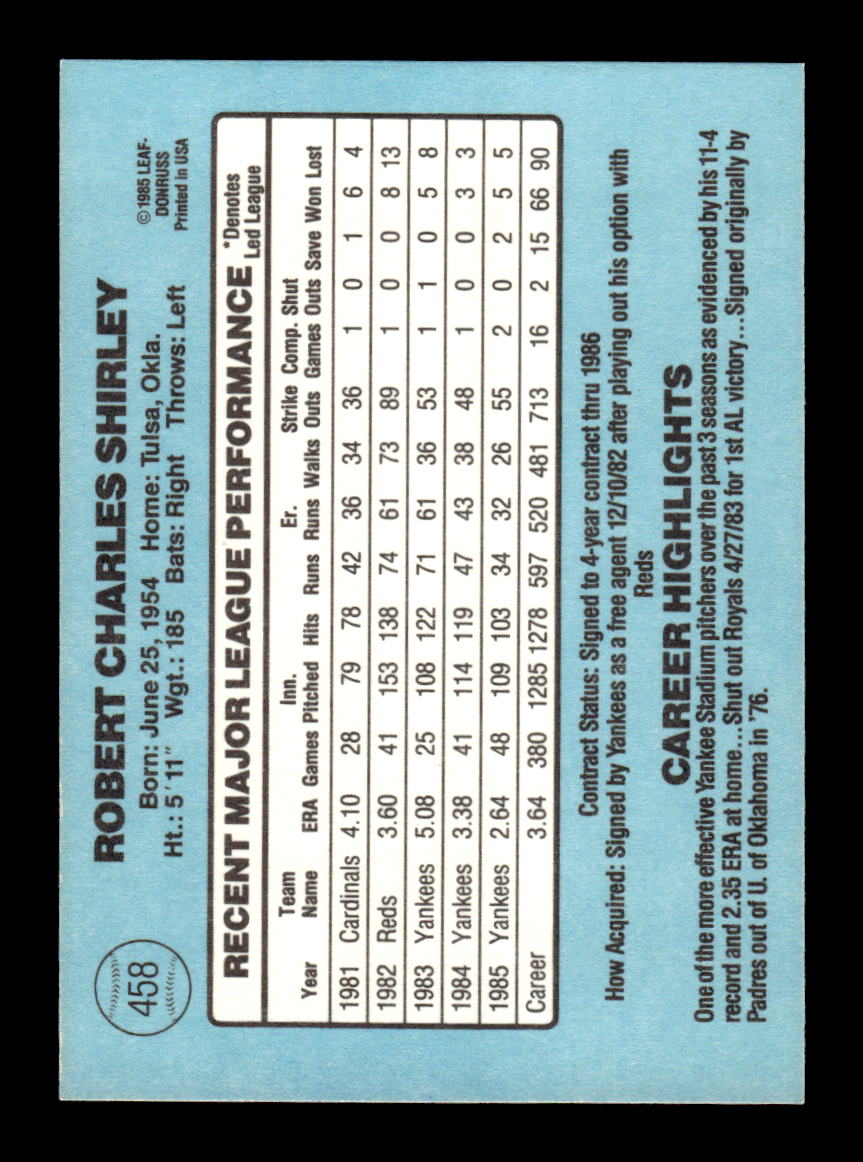 1986 Donruss #458 Bob Shirley HOF-10005061