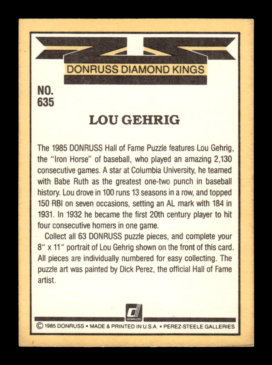 1985 Donruss #635 Lou Gehrig HOF-10005076