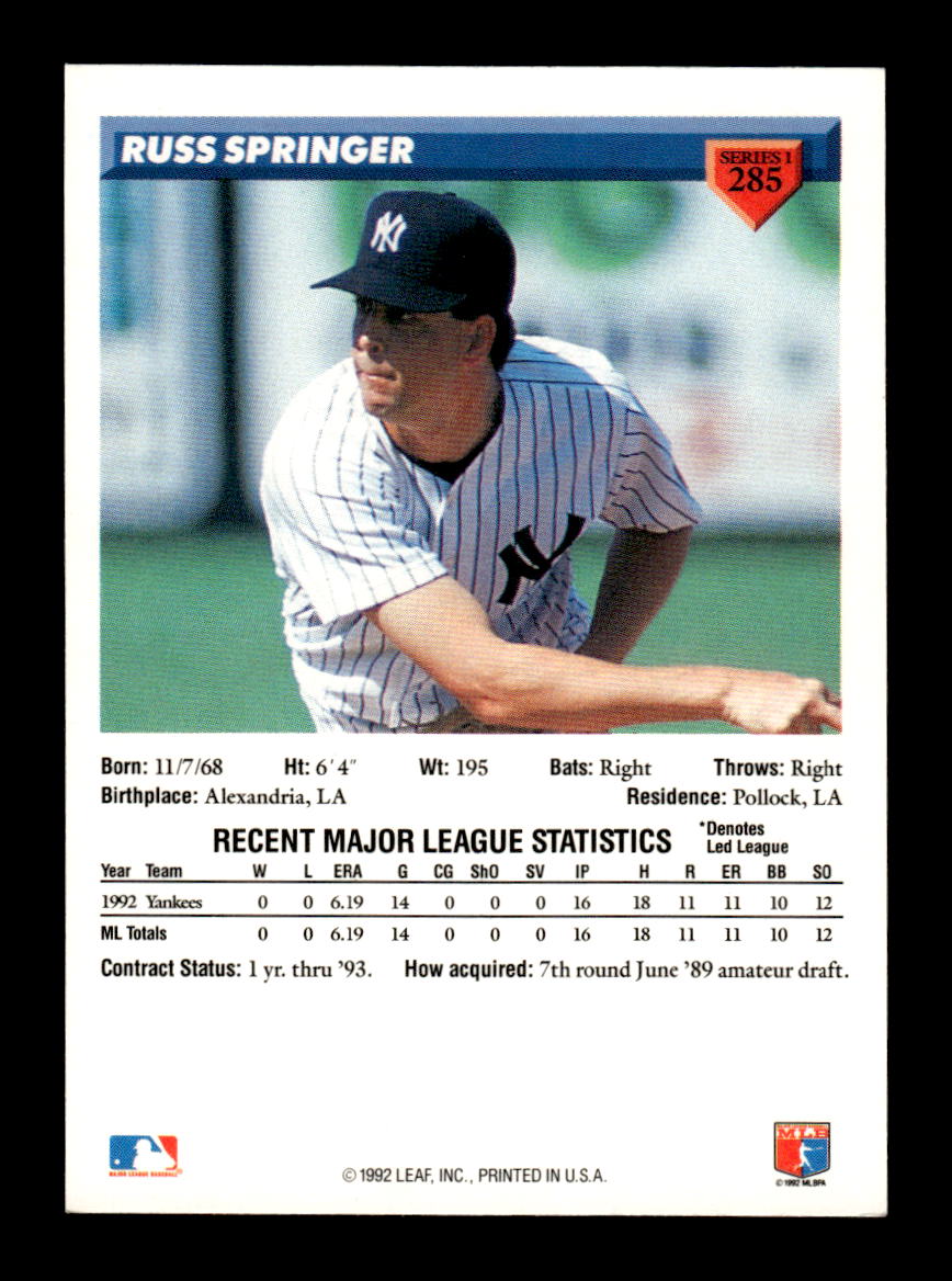 1993 Donruss #285 Russ Springer HOF-10005090