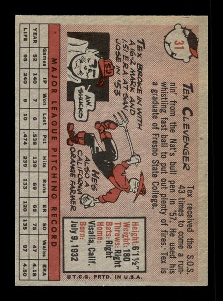1958 Topps #31 Tex Clevenger Excellent HOF-10005143