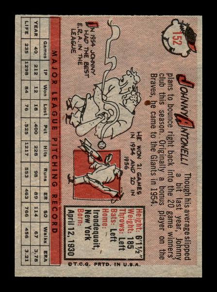 1958 Topps #152 Johnny Antonelli Excellent HOF-10005194