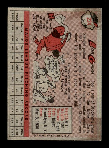 1958 Topps #224 Bob Grim Excellent HOF-10005259