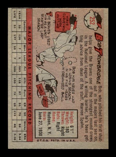 1958 Topps #252 Bob Trowbridge Excellent HOF-10005274