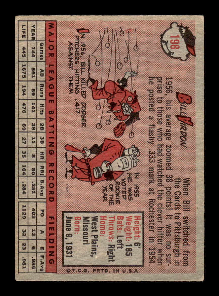 1958 Topps #198 Bill Virdon Very Good HOF-10005473