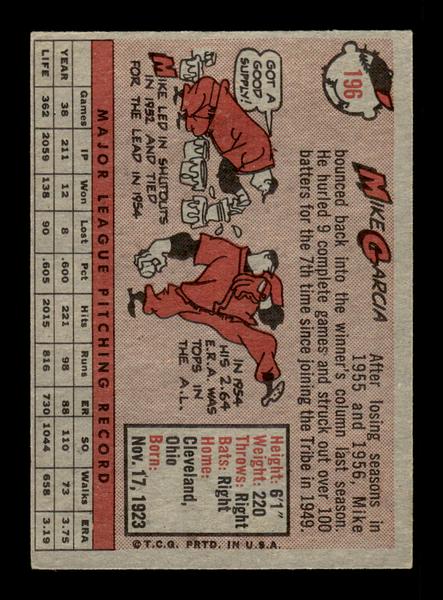 1958 Topps #196 Mike Garcia Very Good HOF-10005474