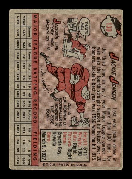 1958 Topps #130 Jackie Jensen Very Good HOF-10005481