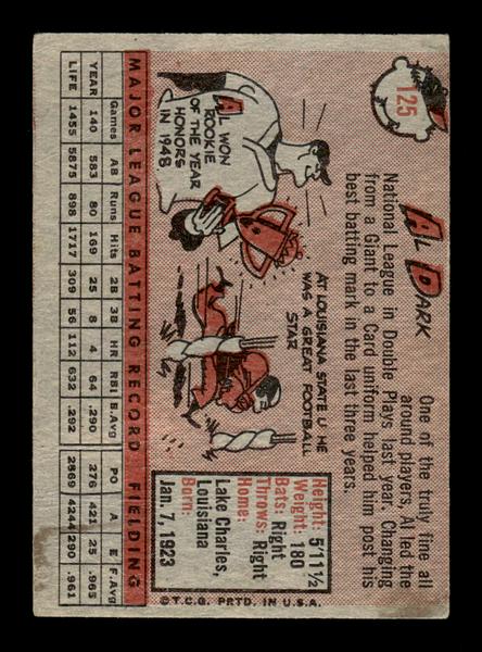 1958 Topps #125 Al Dark Very Good HOF-10005484