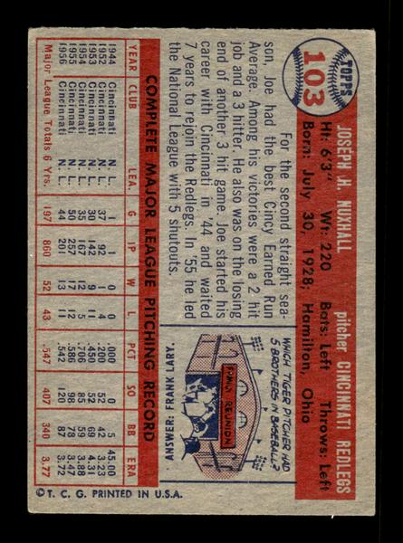1957 Topps #103 Joe Nuxhall Cincinnati Redlegs EX HOF-10005528