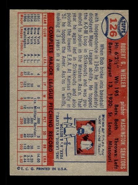 1957 Topps #126 Bob Wiesler Washington Senators EX HOF-10005554