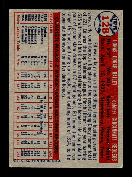 1957 Topps #128 Ed Bailey Cincinnati Redlegs EX HOF-10005555