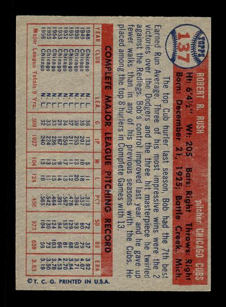 1957 Topps #137 Bob Rush Chicago Cubs EX HOF-10005564