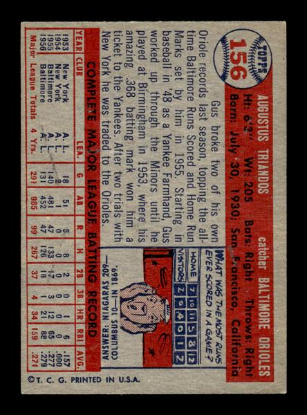 1957 Topps #156 Gus Triandos Baltimore Orioles EX HOF-10005587