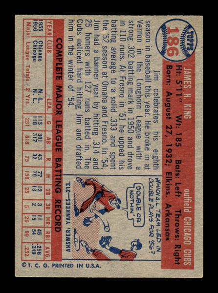 1957 Topps #186 Jim King Chicago Cubs EX HOF-10005608