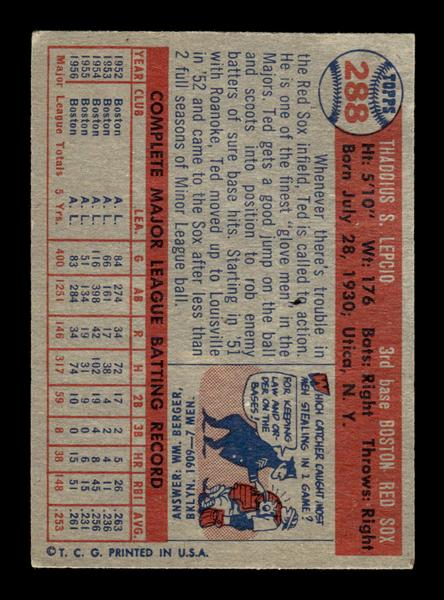 1957 Topps #288 Ted Lepcio Boston Red Sox EX HOF-10005623