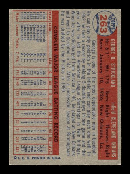 1957 Topps #263 George Strickland Cleveland Indians EX HOF-10005638