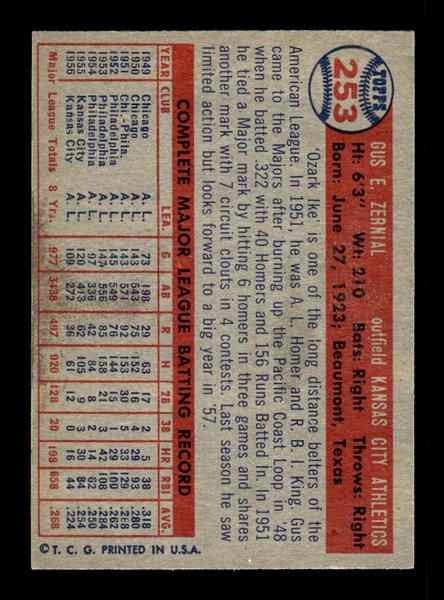 1957 Topps #253 Gus Zernial Kansas City Athletics EX HOF-10005646