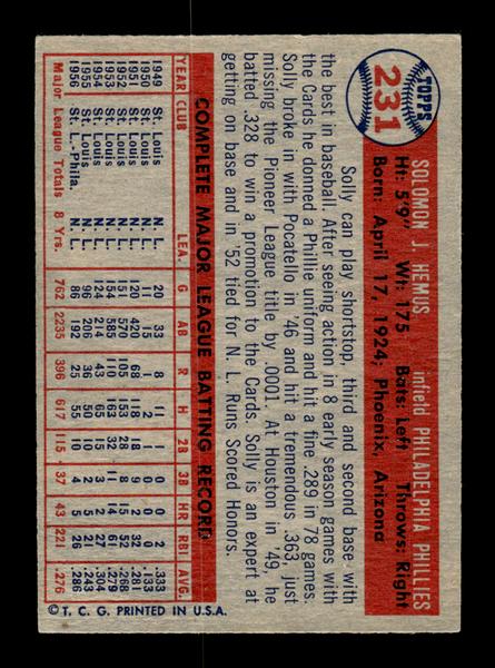 1957 Topps #231 Solly Hemus Philadelphia Phillies EX HOF-10005662