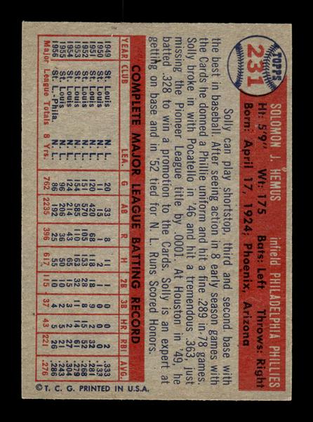 1957 Topps #231 Solly Hemus Philadelphia Phillies EX HOF-10005663