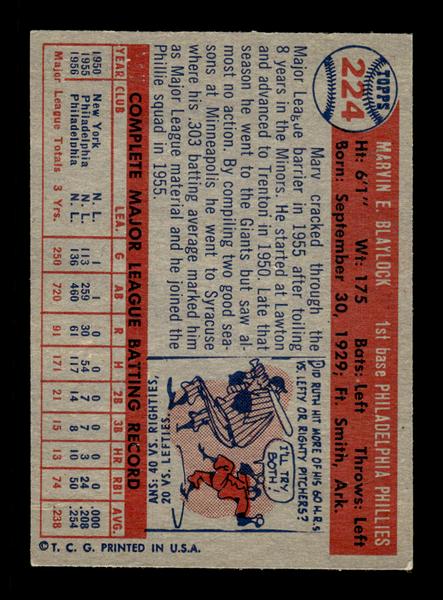 1957 Topps #224 Marv Blaylock Philadelphia Phillies EX HOF-10005668