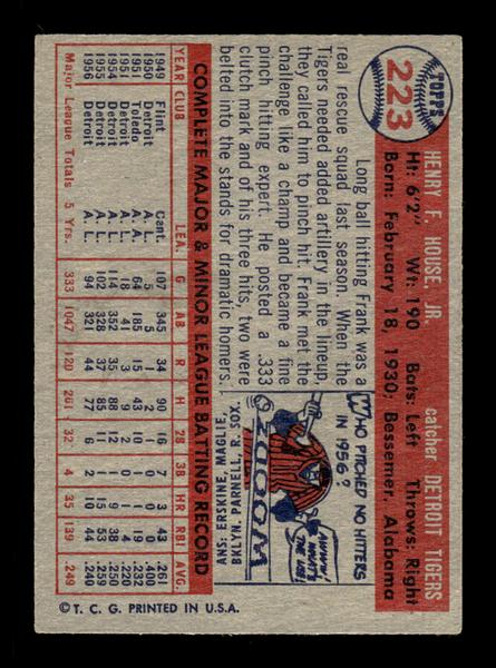 1957 Topps #223 Frank House Detroit Tigers EX HOF-10005669