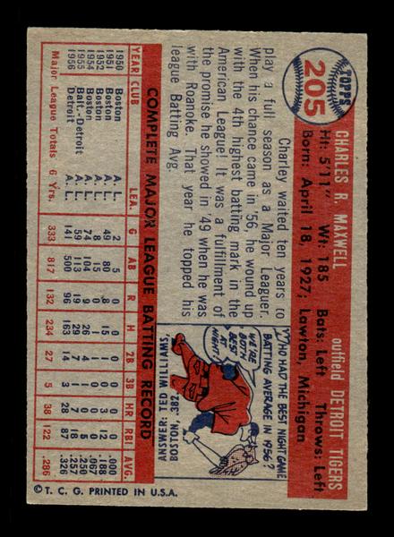 1957 Topps #205 Charley Maxwell Detroit Tigers EX HOF-10005678