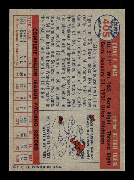 1957 Topps #405 Duke Maas Detroit Tigers EX HOF-10005690