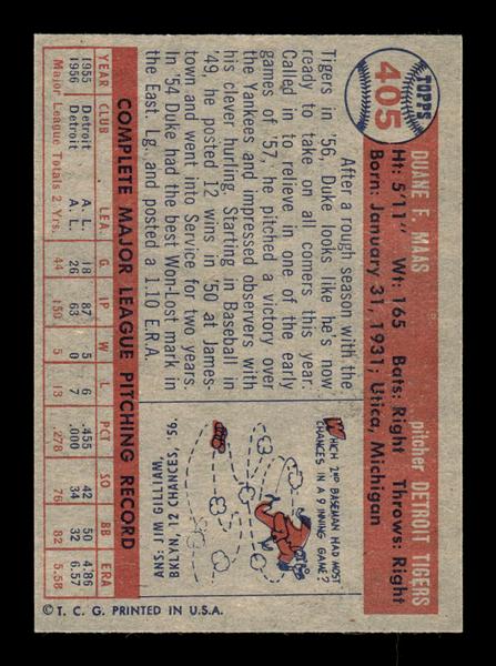 1957 Topps #405 Duke Maas Detroit Tigers EX HOF-10005691