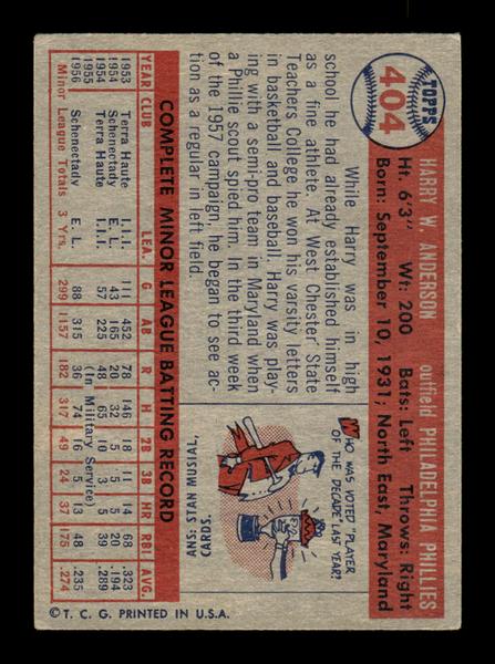1957 Topps #404 Harry Anderson Philadelphia Phillies EX HOF-10005692