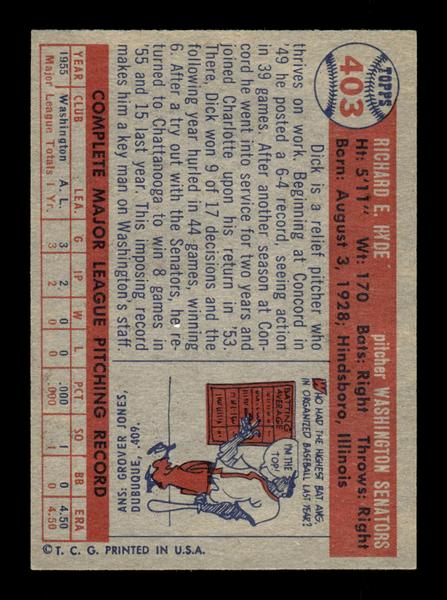 1957 Topps #403 Dick Hyde Washington Senators EX HOF-10005694
