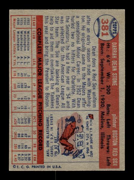 1957 Topps #381 Dean Stone Boston Red Sox EX HOF-10005731