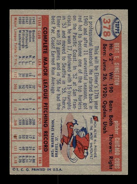 1957 Topps #378 Elmer Singleton Chicago Cubs EX HOF-10005734