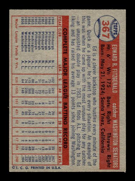 1957 Topps #367 Ed FitzGerald Washington Senators EX HOF-10005751